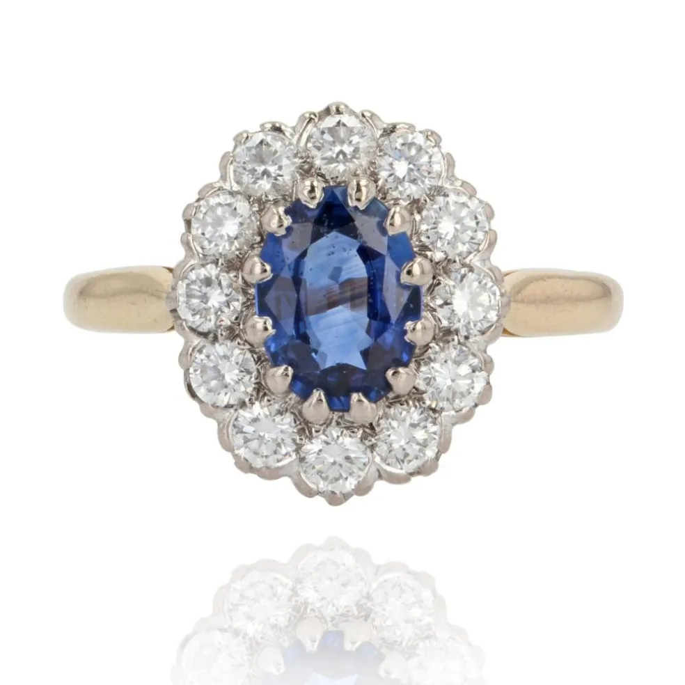 Bague pompadour diamants et saphir