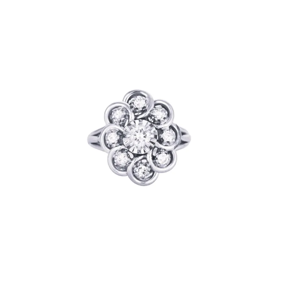 Bague pompadour diamants or blanc et platine