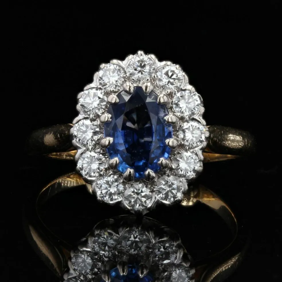 Bague pompadour diamants et saphir