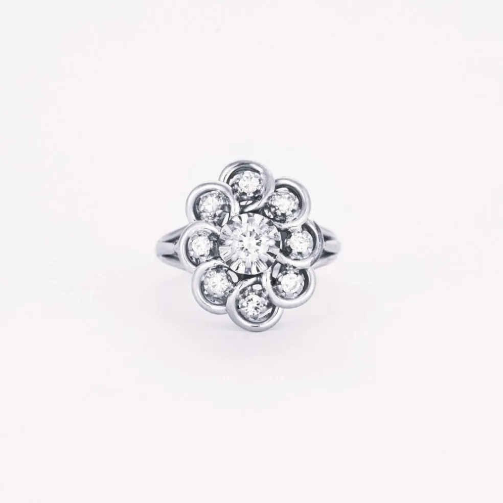 Bague pompadour diamants or blanc et platine