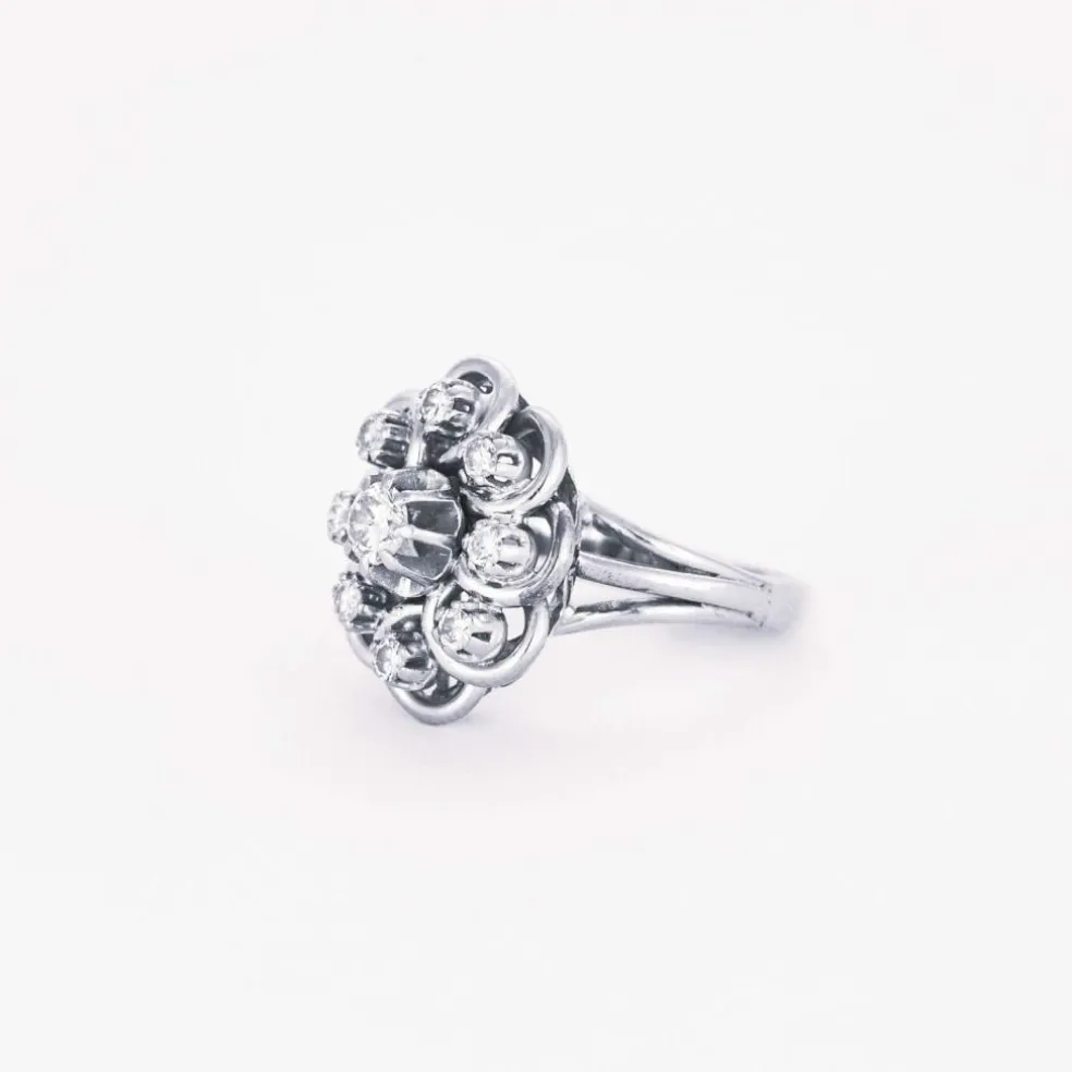 Bague pompadour diamants or blanc et platine