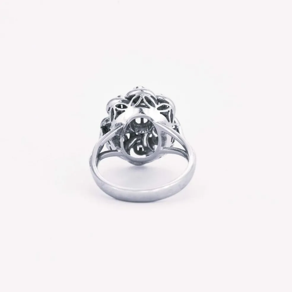 Bague pompadour diamants or blanc et platine