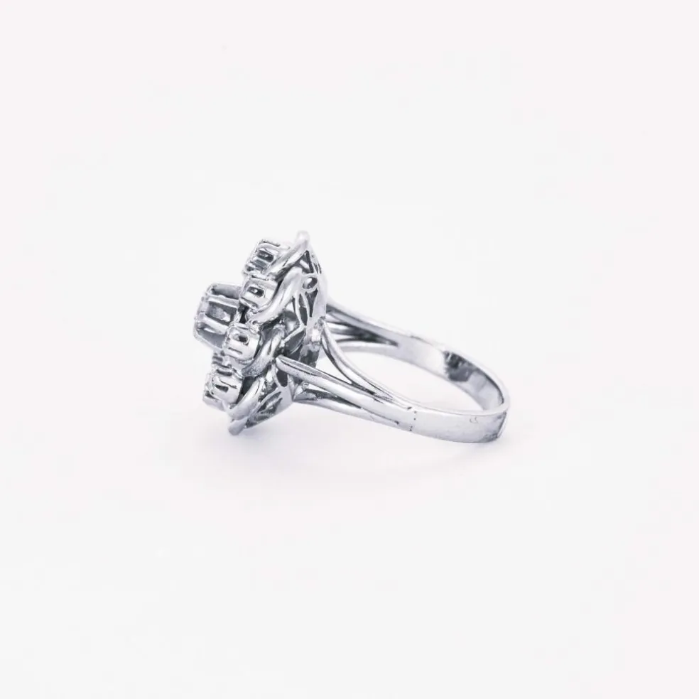 Bague pompadour diamants or blanc et platine
