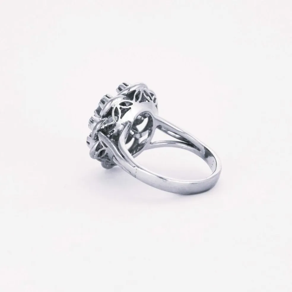 Bague pompadour diamants or blanc et platine