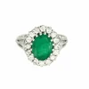 Bague Pompadour Emeraude Entourage Diamants Or Blanc