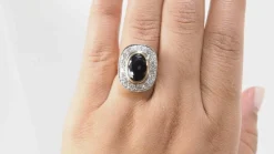 Bague pompadour en or bicolore, saphir et diamants