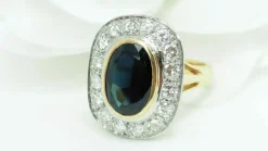Bague pompadour en or bicolore, saphir et diamants