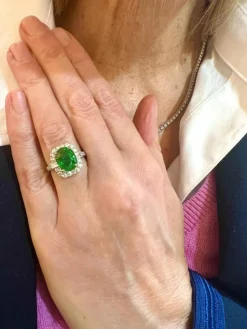 Bague Pompadour grenat Tsavorite 4.54 carats, diamants