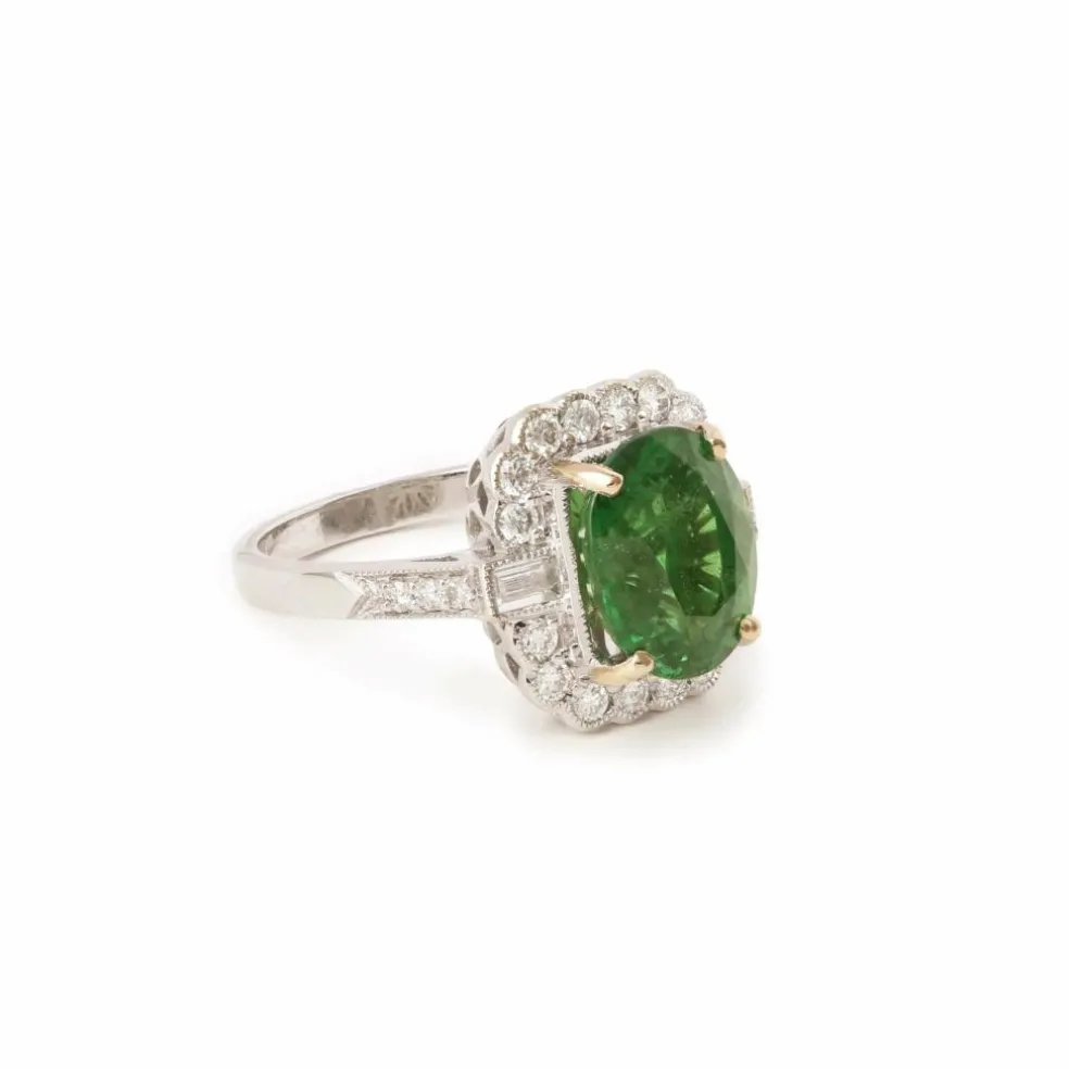 Bague Pompadour grenat Tsavorite 4.54 carats, diamants