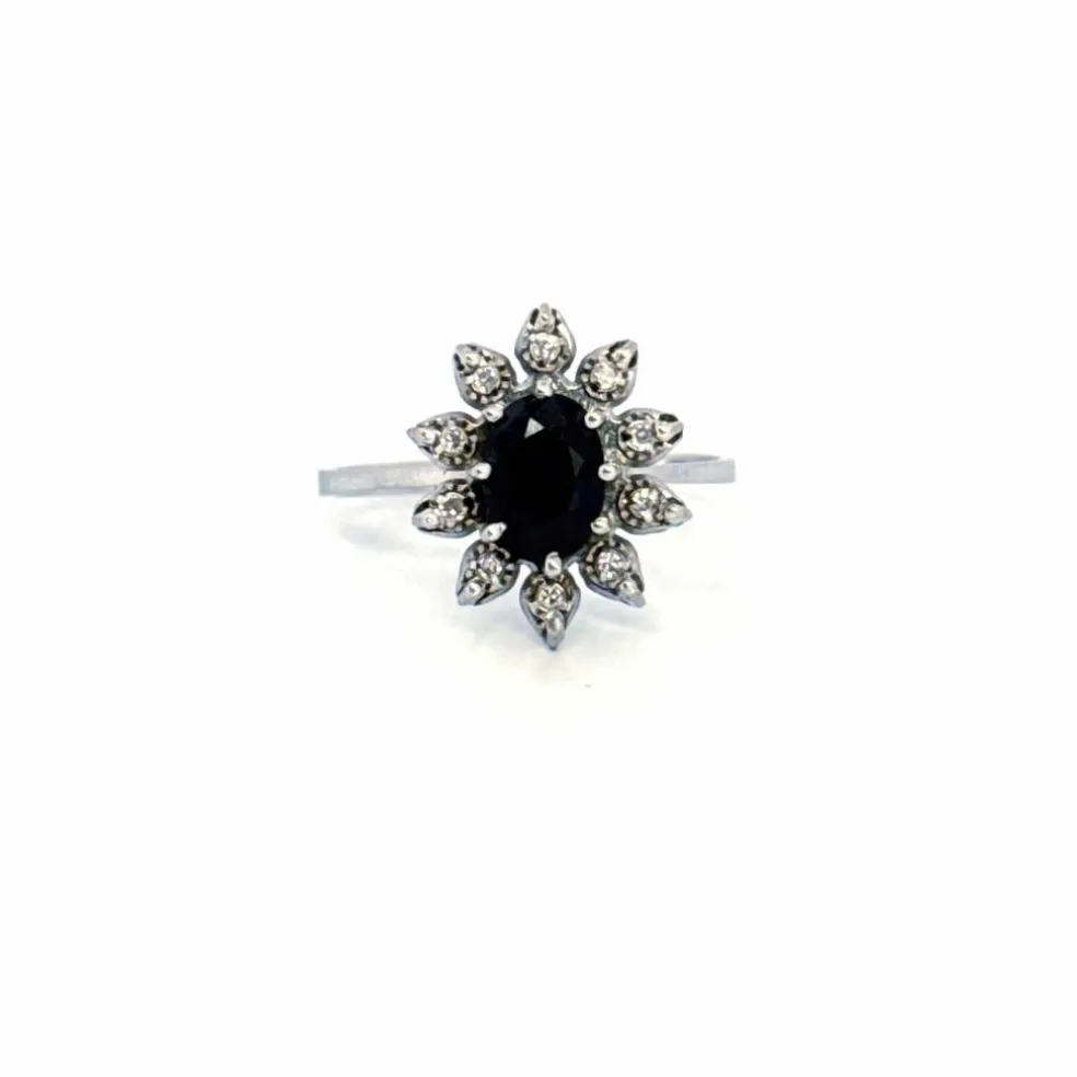 Bague Pompadour or blanc saphir diamants