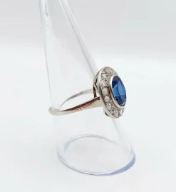 Bague pompadour or blanc et platine, saphir, diamants taille rose (circa 1910)