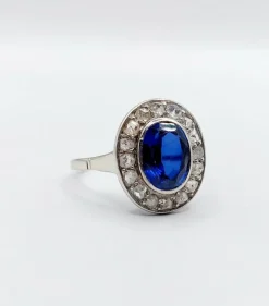Bague pompadour or blanc et platine, saphir, diamants taille rose (circa 1910)