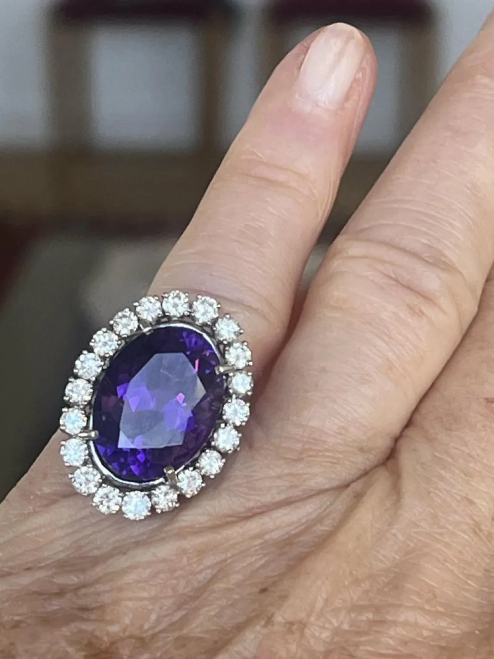 Bague Pompadour Or Gris Améthyste Diamants