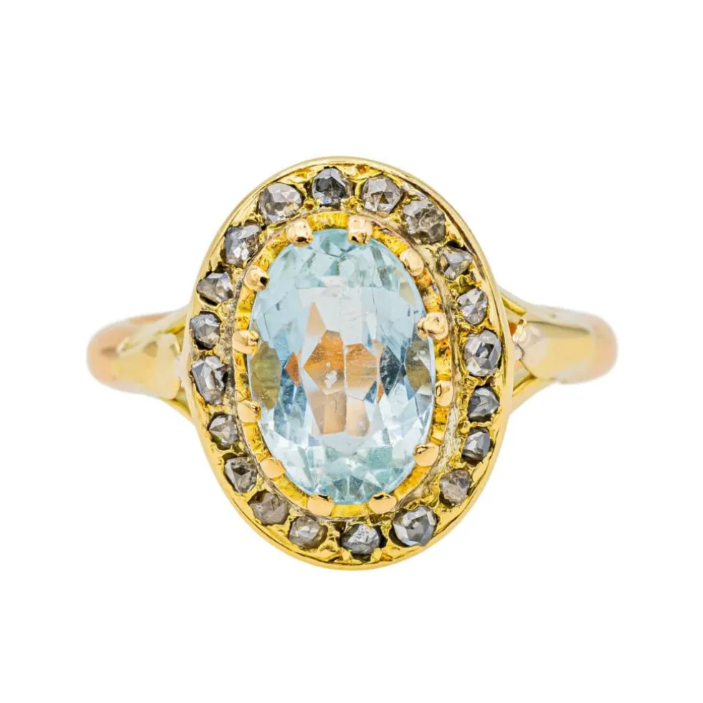 Bague Pompadour Or jaune Aigue marine, Diamant