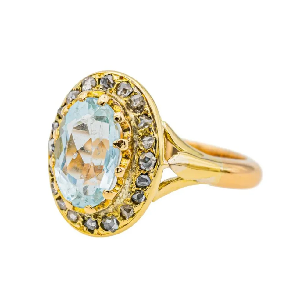 Bague Pompadour Or jaune Aigue marine, Diamant