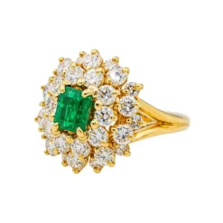 Bague Pompadour Or jaune Emeraude, Diamant