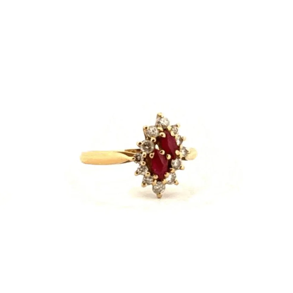 Bague Pompadour or jaune rubis diamants