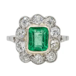 Bague Pompadour Platine Emeraude, Diamant
