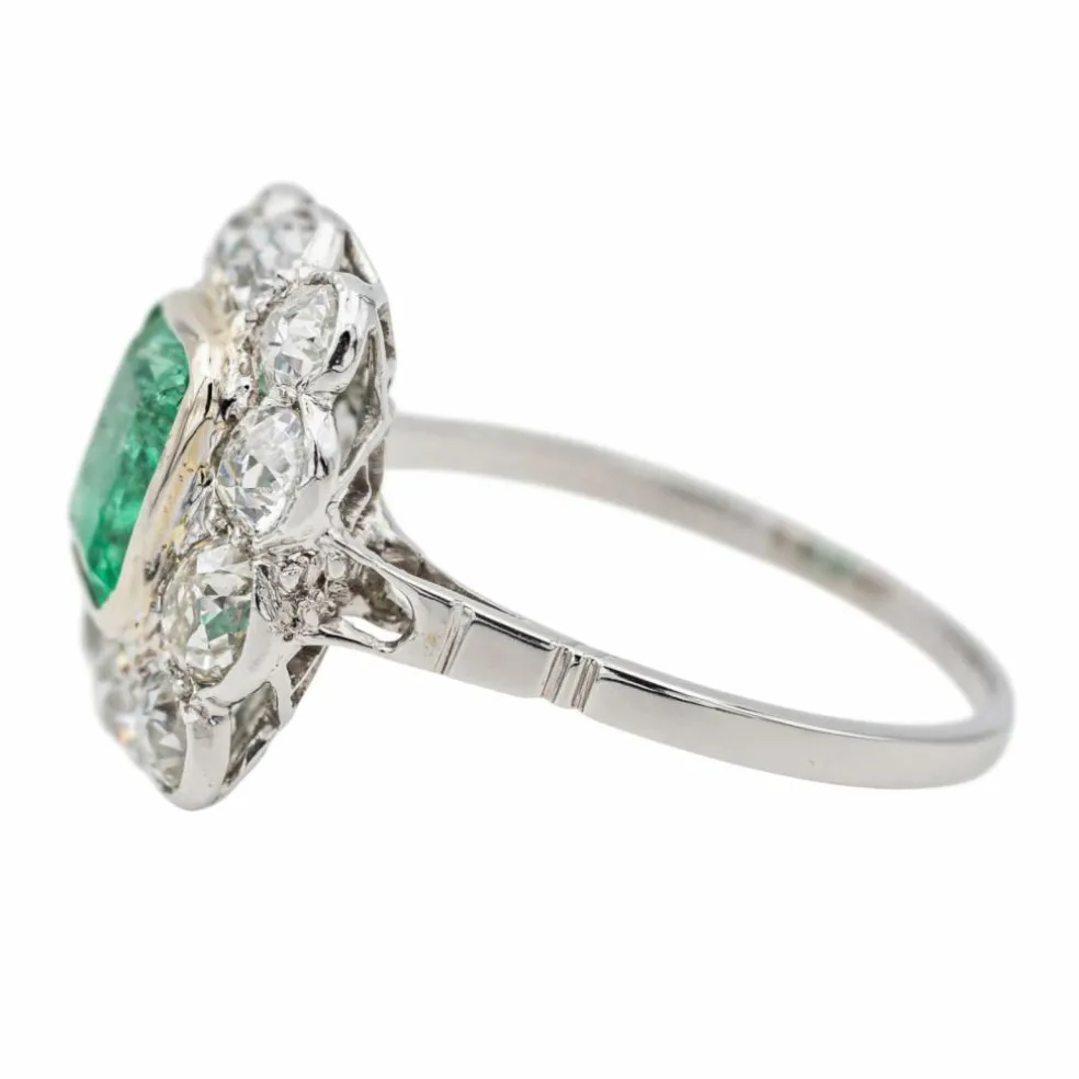 Bague Pompadour Platine Emeraude, Diamant