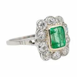 Bague Pompadour Platine Emeraude, Diamant