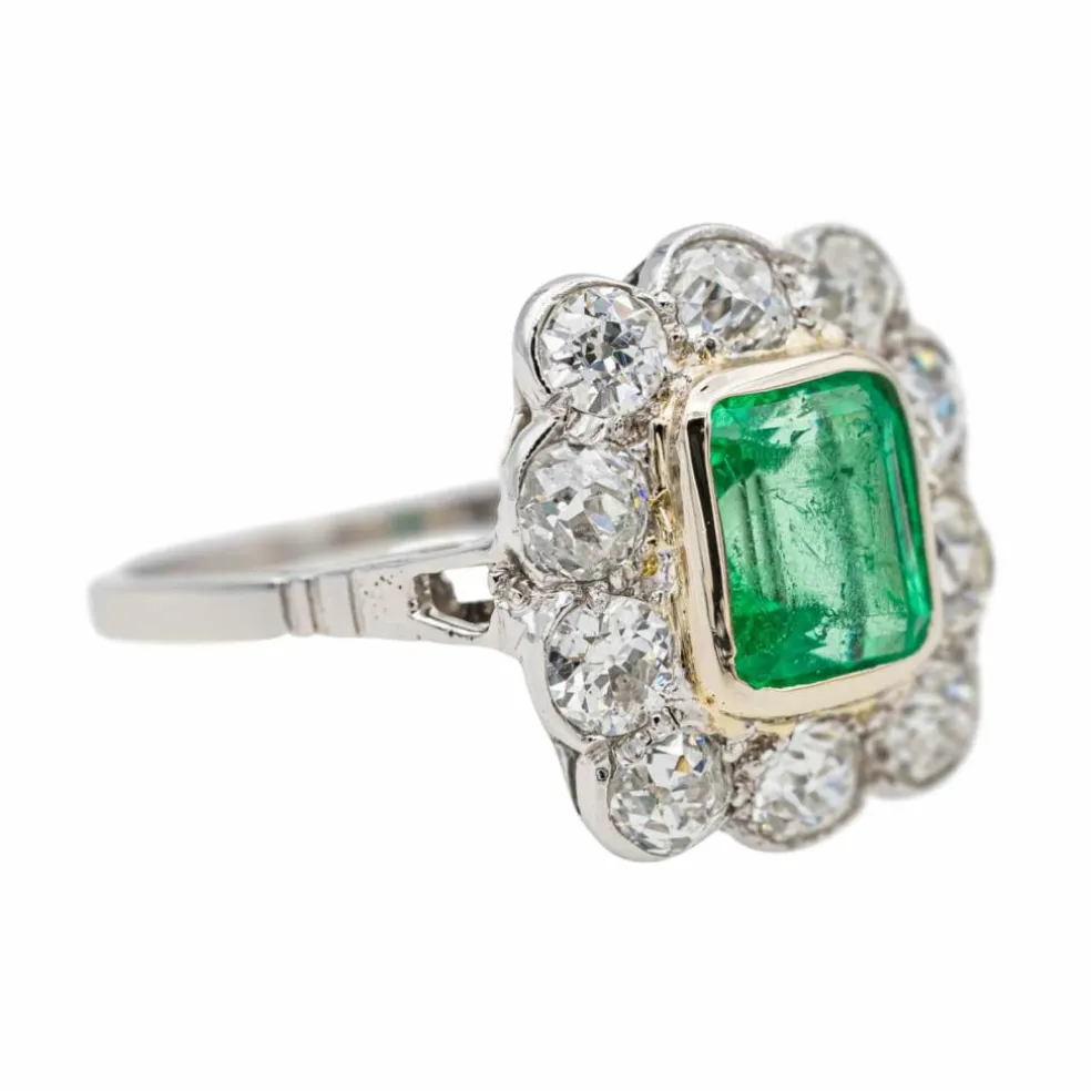Bague Pompadour Platine Emeraude, Diamant
