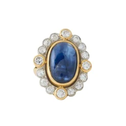 Bague Pompadour Saphir Cabochon et Diamants