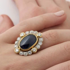 Bague Pompadour Saphir Cabochon et Diamants