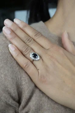 Bague pompadour saphir diamants Art Déco