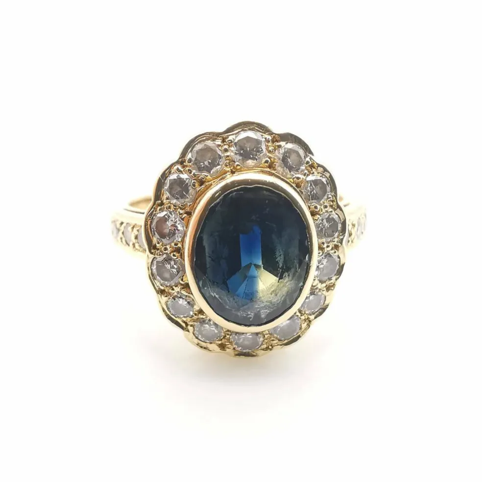 Bague pompadour saphir et diamants