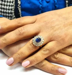 Bague pompadour saphir et diamants