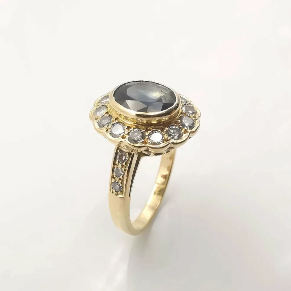 Bague pompadour saphir et diamants
