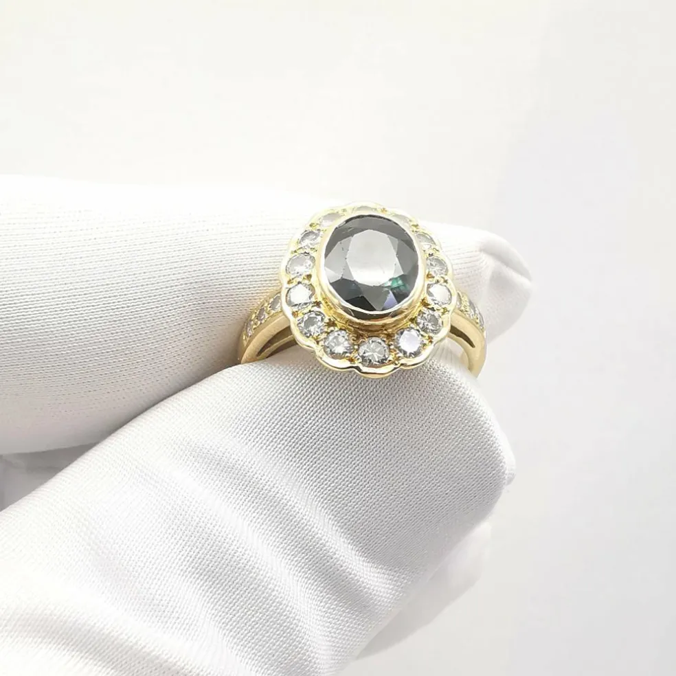 Bague pompadour saphir et diamants