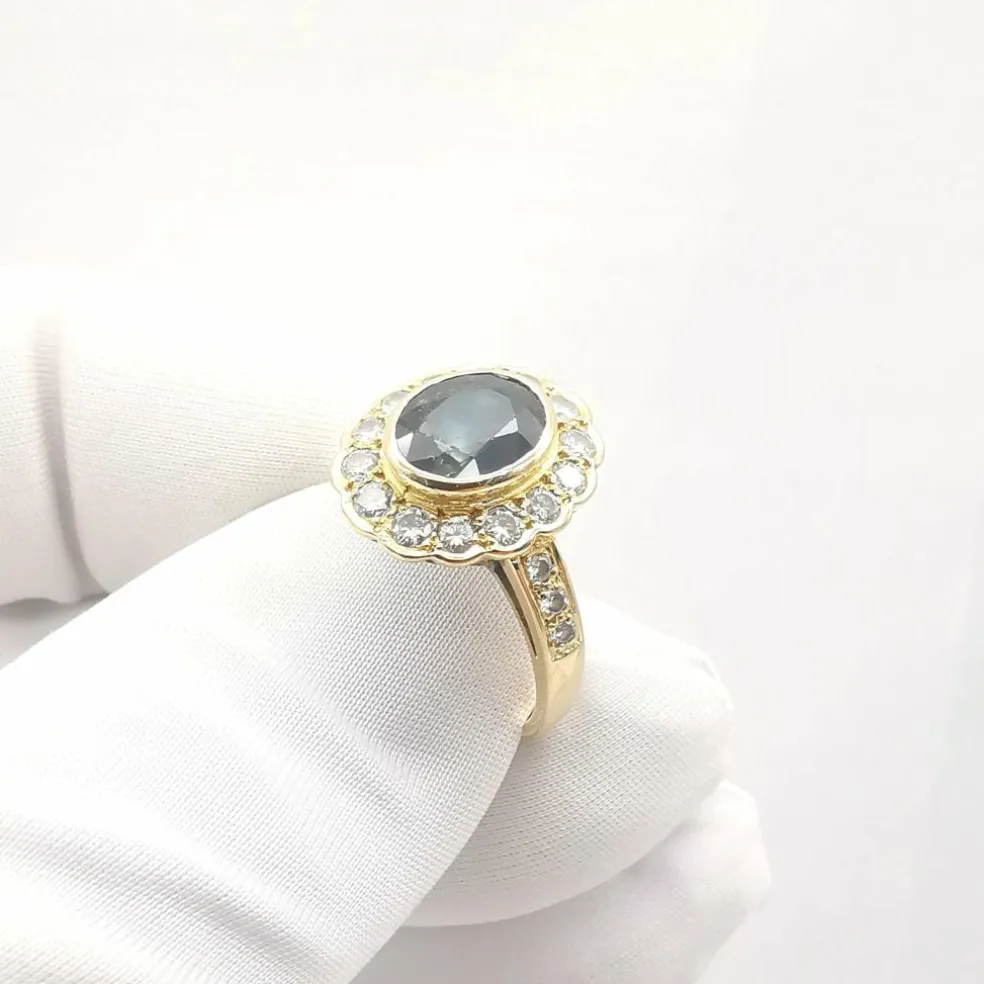 Bague pompadour saphir et diamants