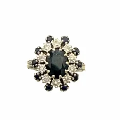 Bague pompadour vintage or, saphir et diamant