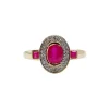 Bague pompadour vintage or jaune, rubis, diamants et de rubis carrés