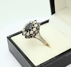 Bague pompadour vintage or, saphir et diamant