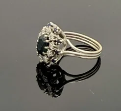 Bague pompadour vintage or, saphir et diamant