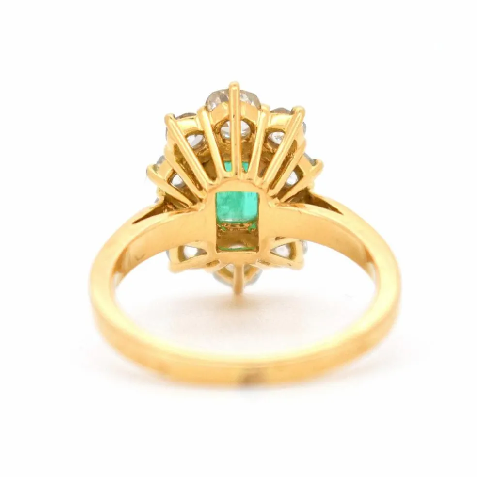 Bague Pompadour Vintage Or 18 Carats, Émeraude Naturelle et Diamants