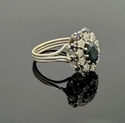 Bague pompadour vintage or, saphir et diamant