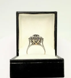 Bague pompadour vintage or, saphir et diamant