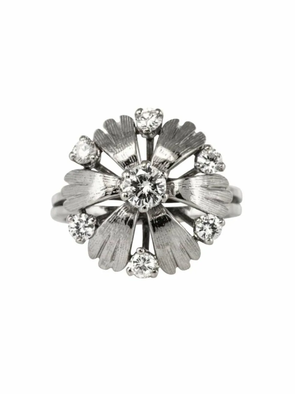 Bague pétales or blanc diamants