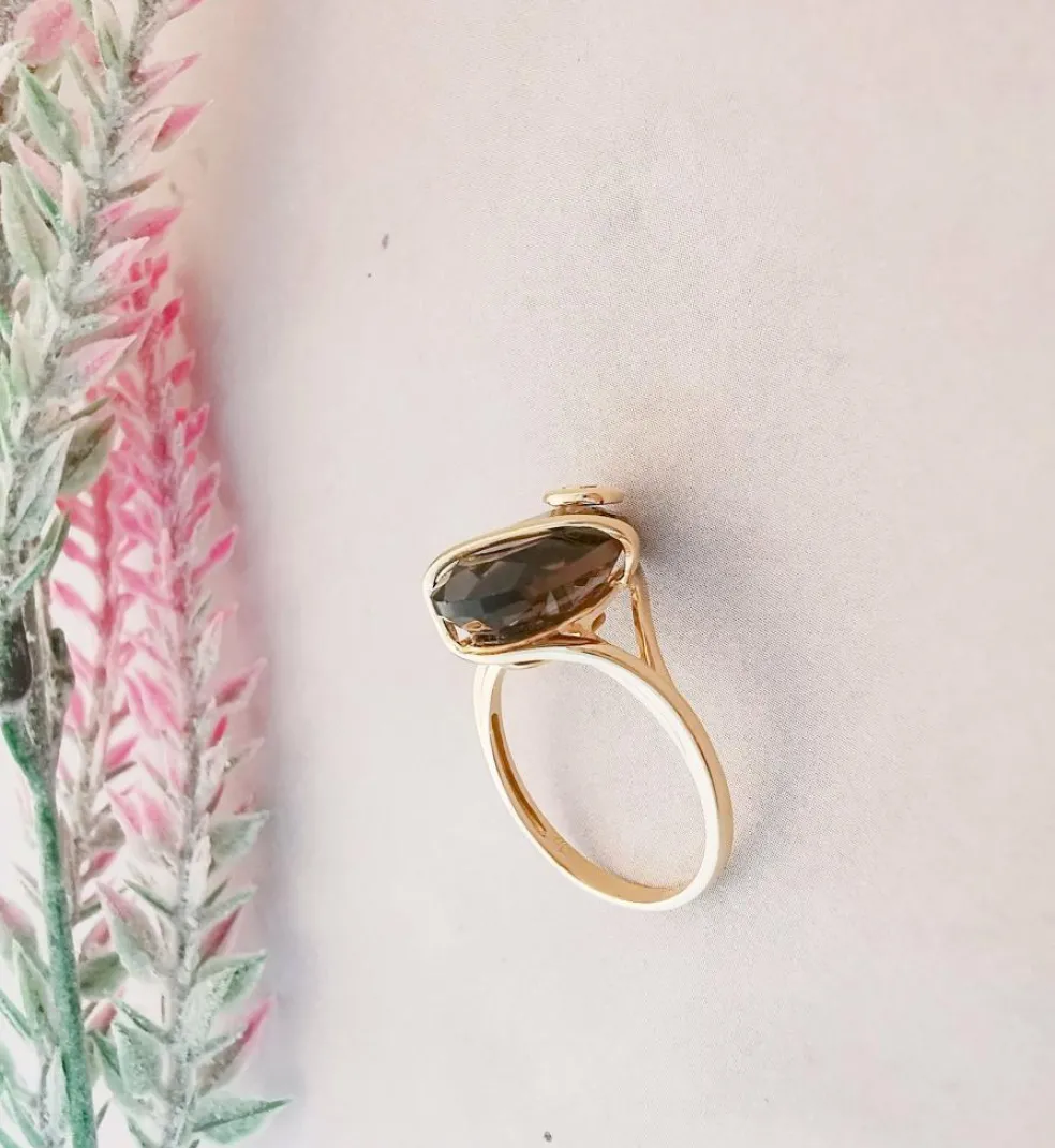 Bague Quartz fumé Or Jaune