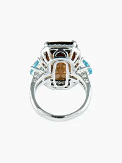 Bague Quartz fumé Topazes bleues