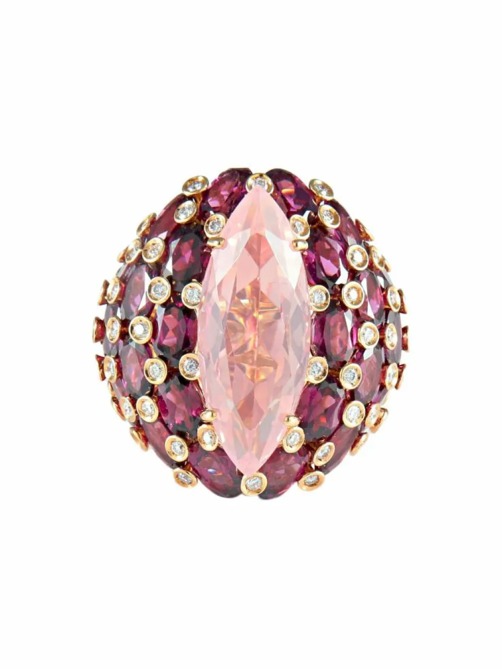 Bague Quartz rose Tourmalines Diamants