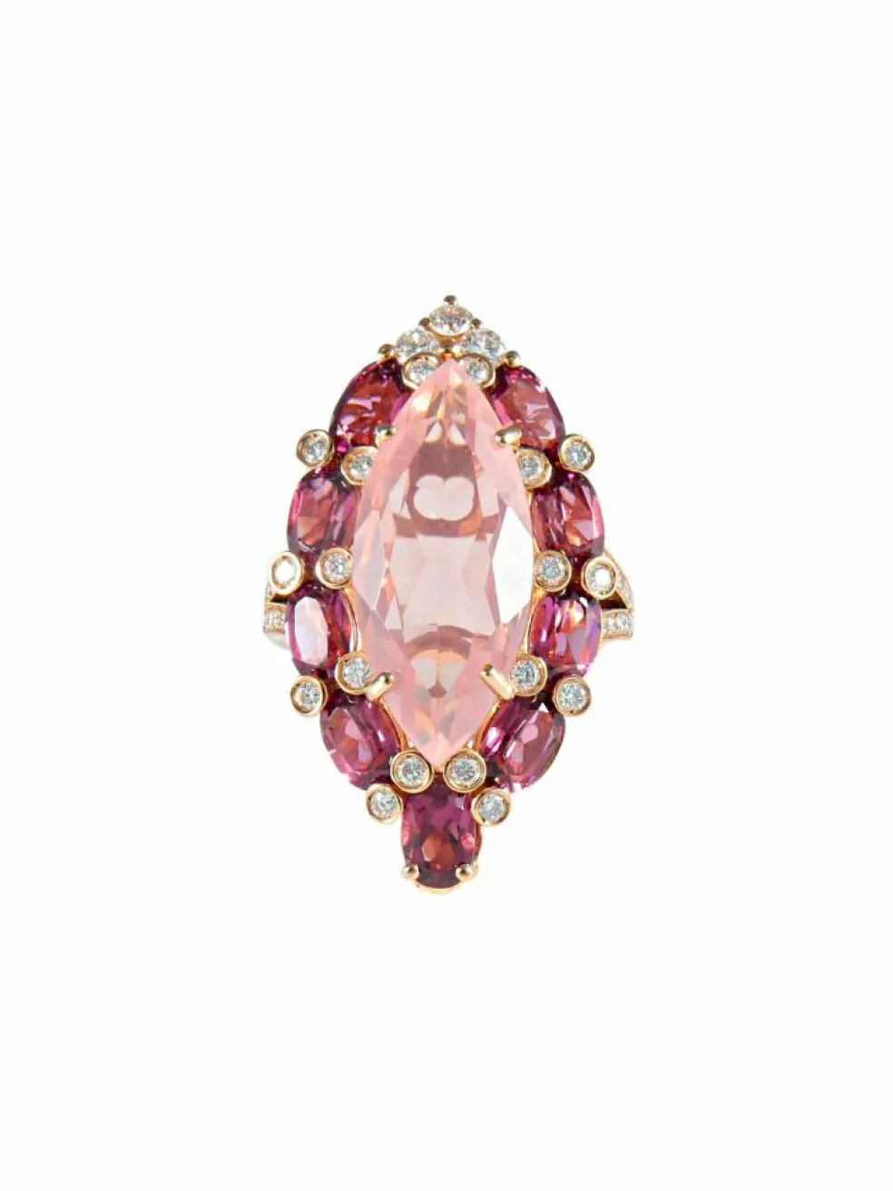 Bague Quartz rose Tourmalines Diamants