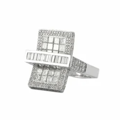 BAGUE RECTANGLE OR & DIAMANTS