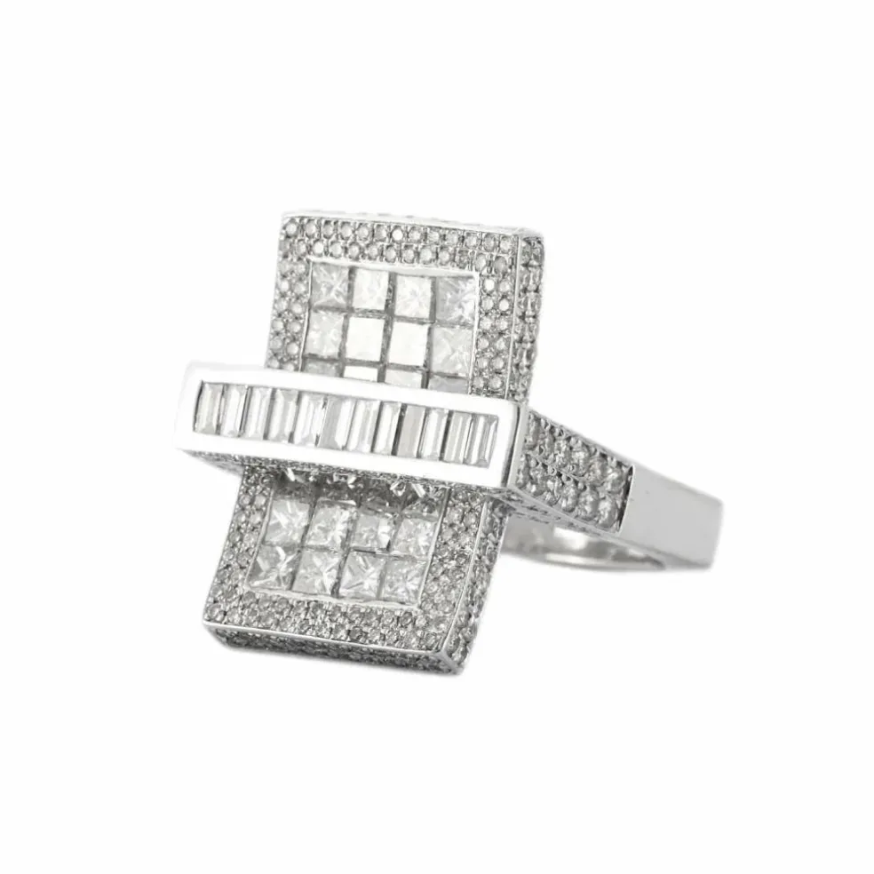 BAGUE RECTANGLE OR & DIAMANTS