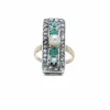 Bague rectangle Or rose Argent Perle Emeraudes Diamants