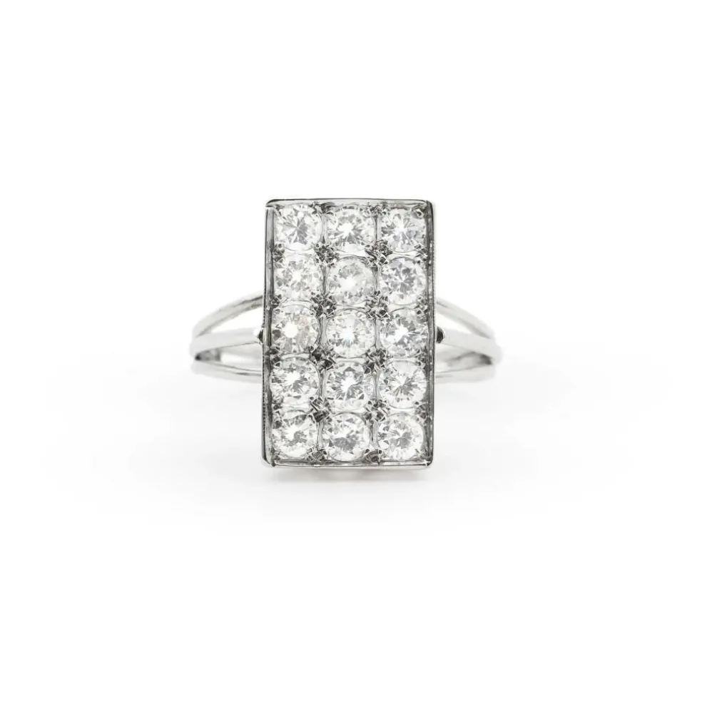 Bague rectangulaire en or blanc avec diamants de 0,80 carat