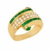 Bague retro émeraudes tailles calibrées, cabochons et diamants